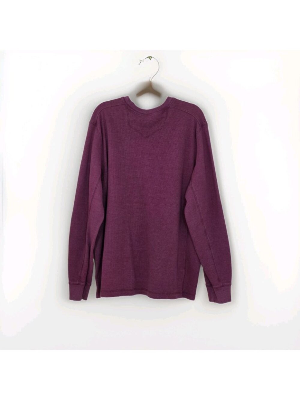 Eddie Bauer Henley Men T2XL Plum Cotton Blend Waffle Knit LS Casual Cottage Edgy - Picture 2 of 16